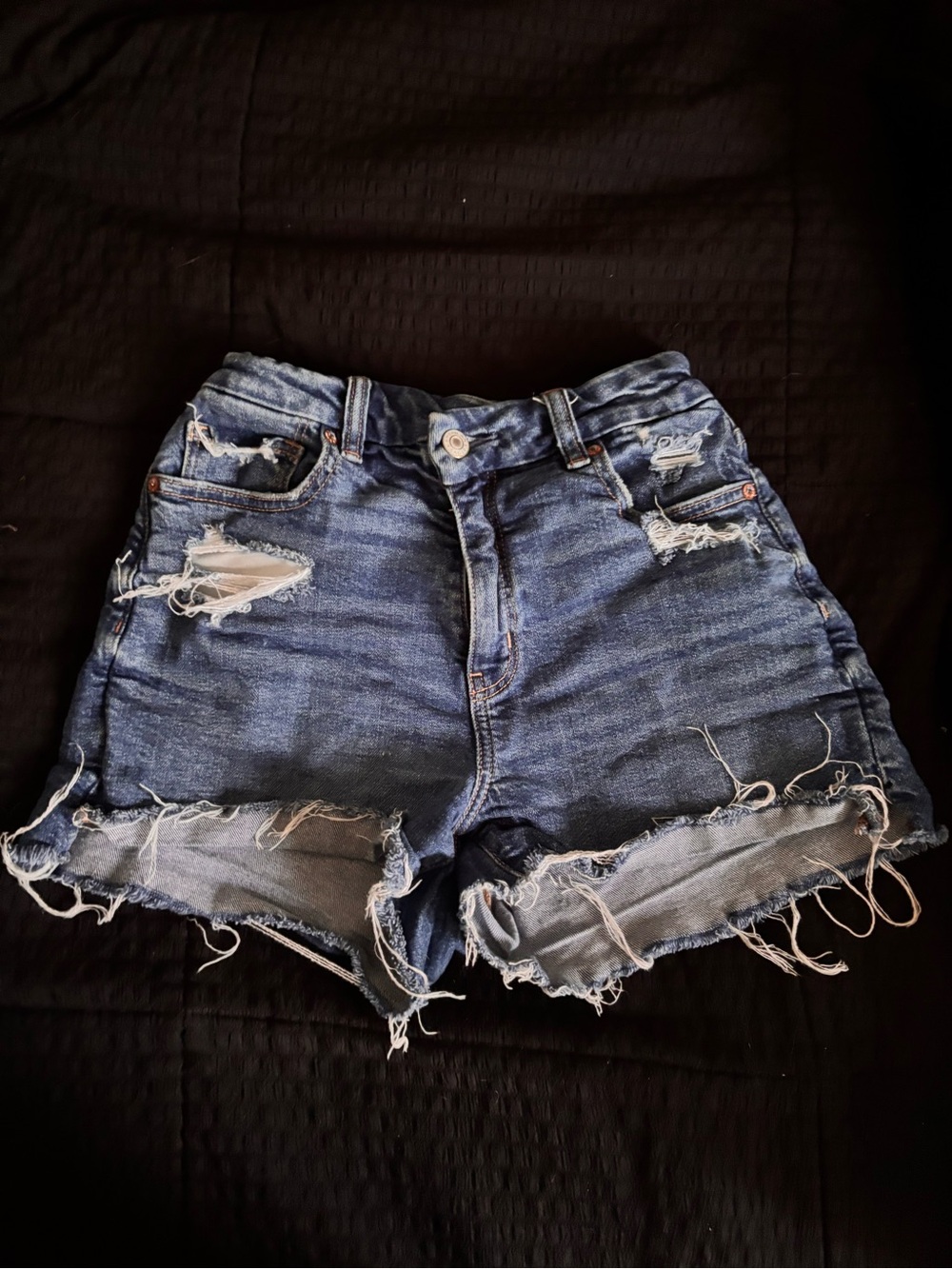 American Eagle Outfitters Dark Blue Distressed Denim Shorts